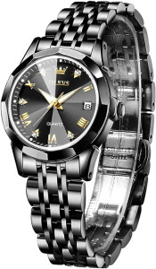 Olevs Stainless Steel fashionable Couple watches Full Black