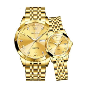 Olevs Stainless Steel fashionable Couple watches Full Golden