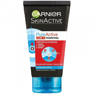 Garnier Pure Active 3 in 1 Charcoal Anti Blackhead Wash,Scrub & Mask 150ml