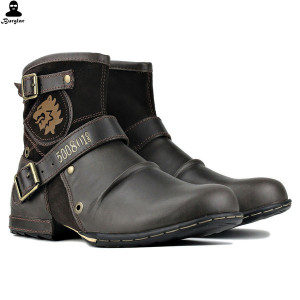 Men's Shoes Boots Warm Leather Vintage Motorcycle Male Boots