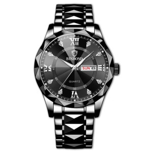 BINBOND 2521 Luxury Brand Luminous Quartz Watch For Men Full Black